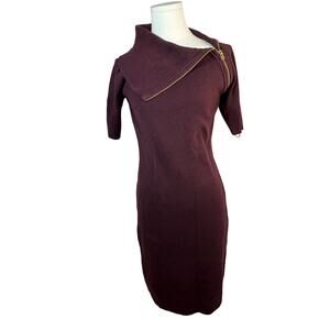 Calvin Klein Burgundy Knit Dress with Asymmetrical Zipper